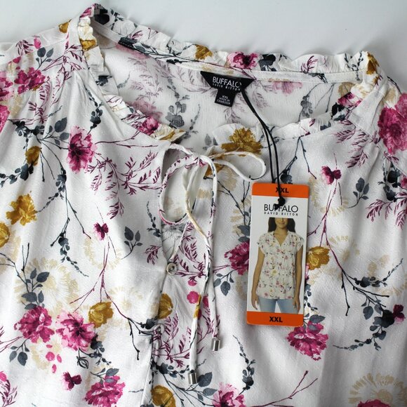 NEW Buffalo David Bitton flutter sleeve romantic floral blouse top XXL  2X - Picture 7 of 12